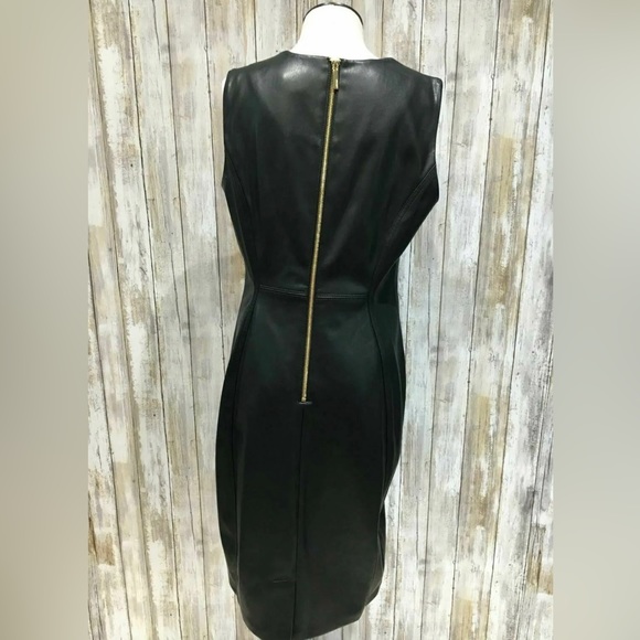 Black Faux Leather Bodycon Lined Sheath Dress stretch - Picture 8 of 8